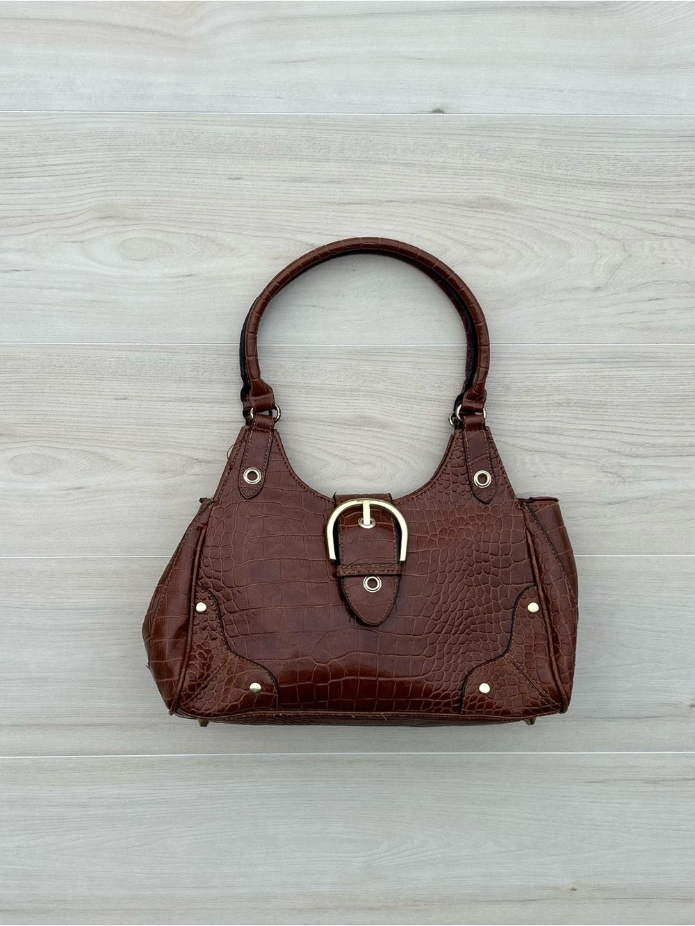 brown croc shoulder bag